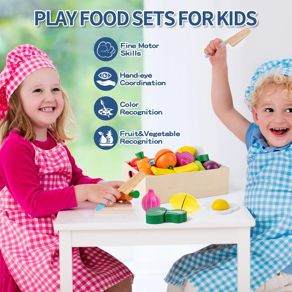 Wooden Play Food Cutting Set – 32 Pcs Fruits & Vegetables Toy