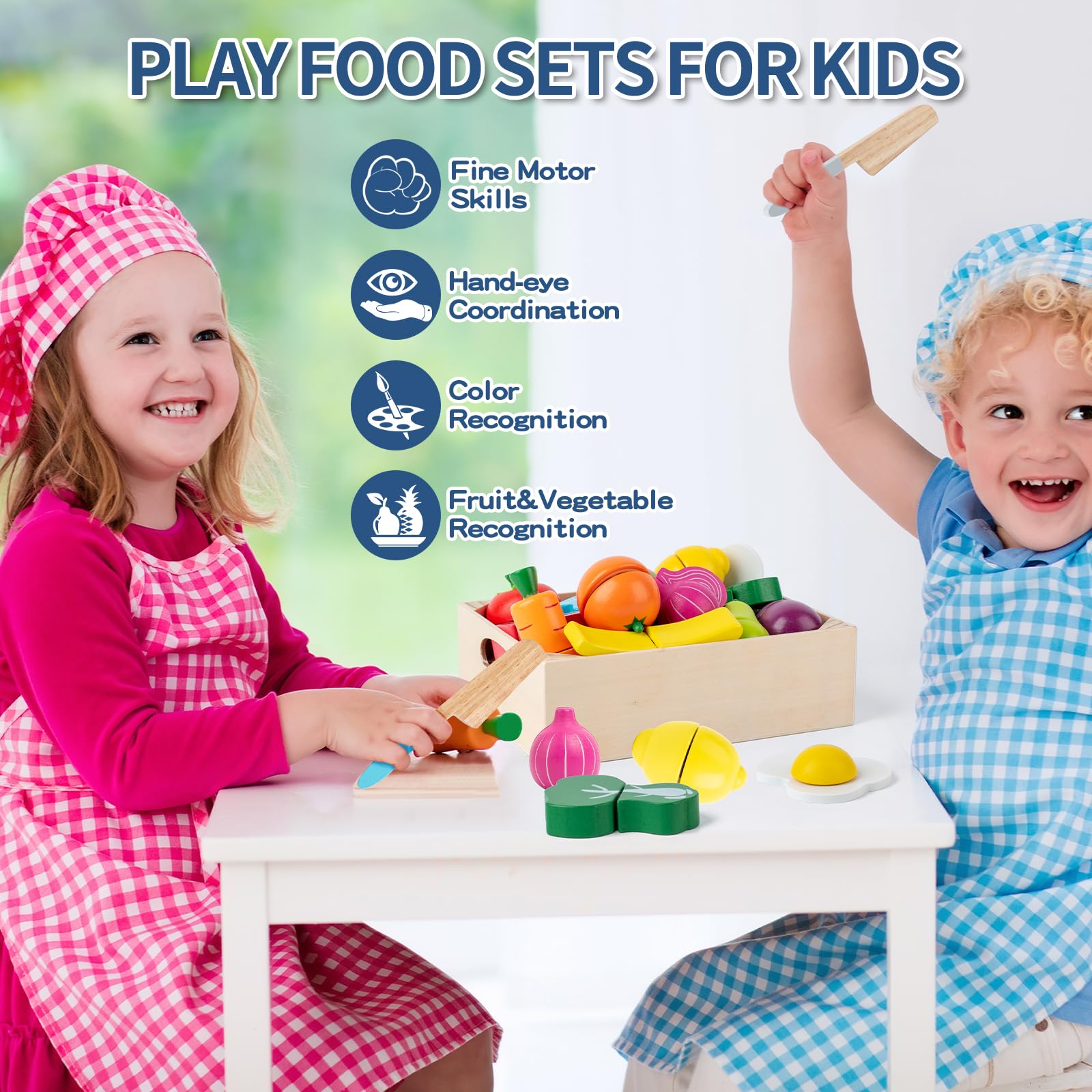 Wooden Play Food Cutting Set – 32 Pcs Fruits & Vegetables Toy