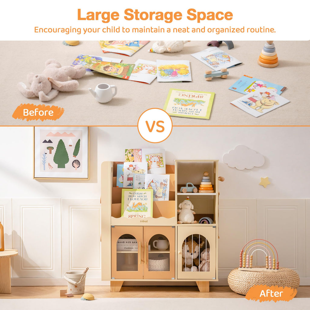 Étagère à livres et meuble de rangement pour jouets en bois pour enfants