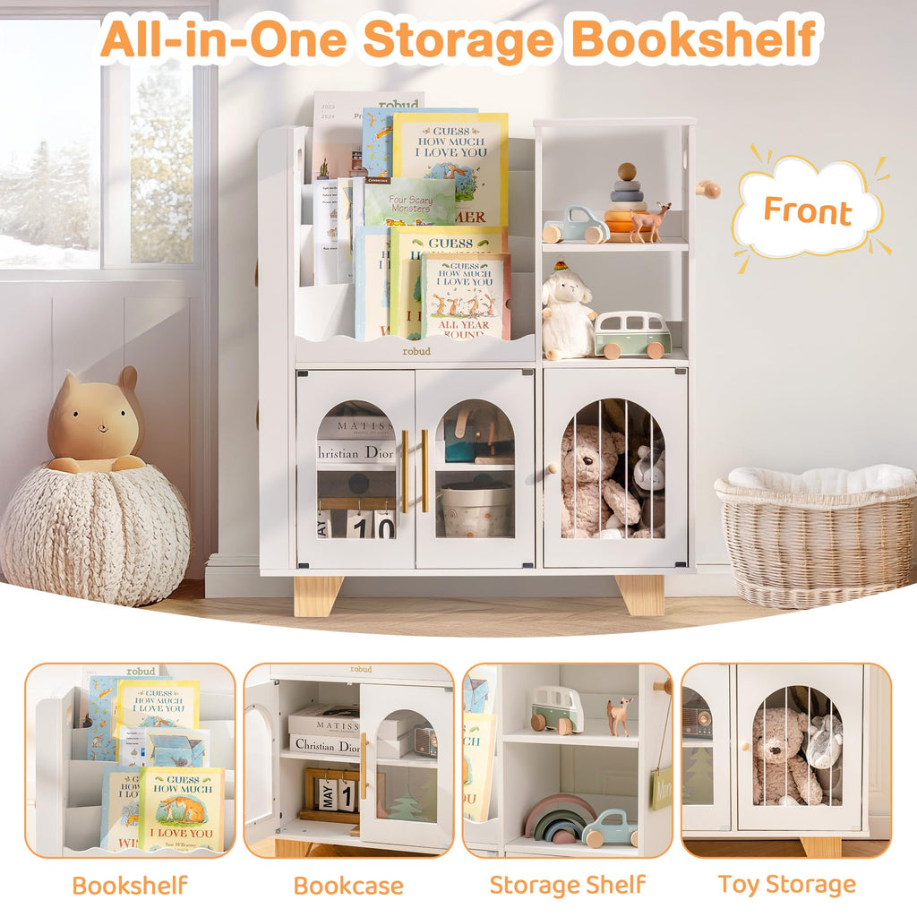 Étagère à livres et meuble de rangement pour jouets en bois pour enfants