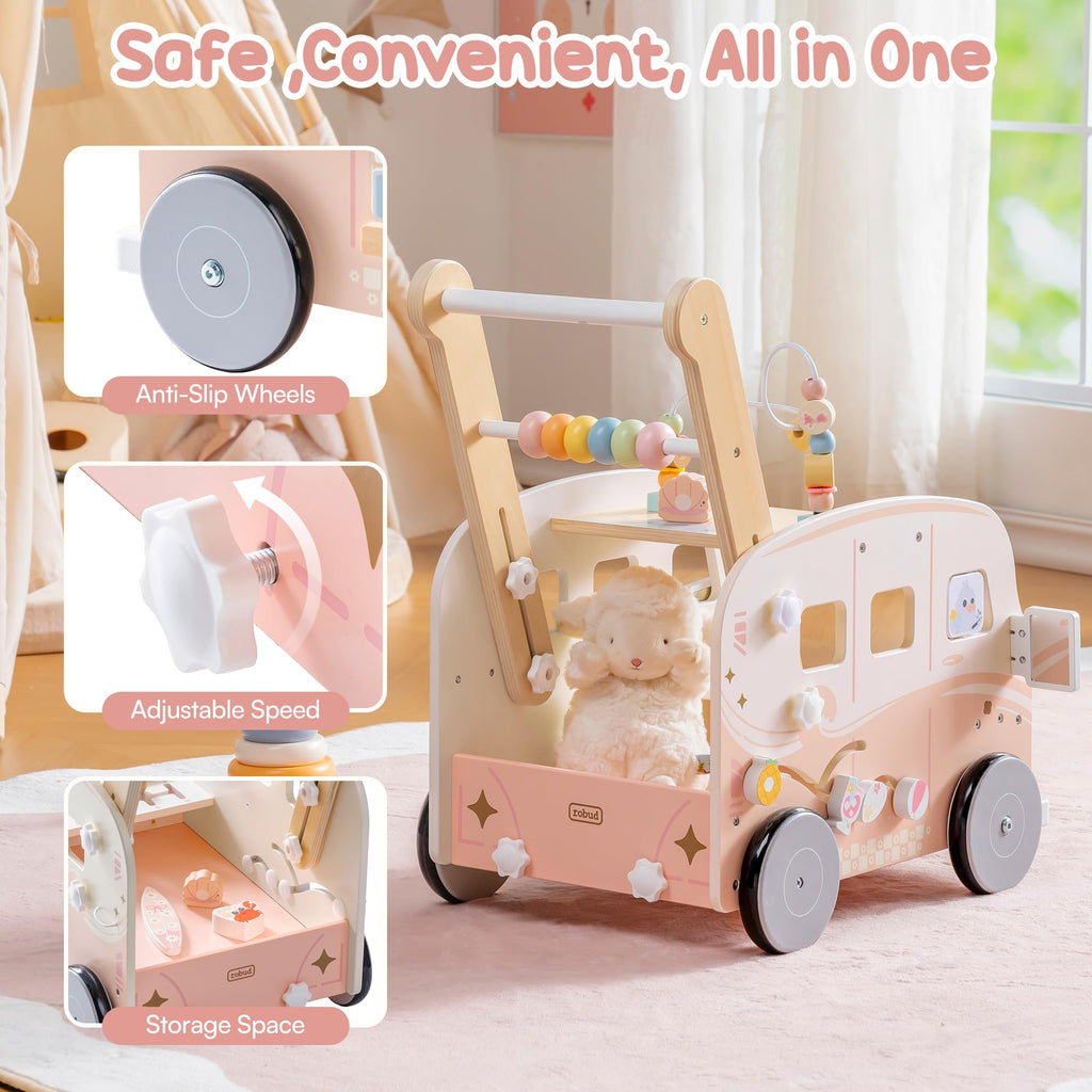 Hölzerner Baby-Lauflernwagen mit Aktivitätszentrum