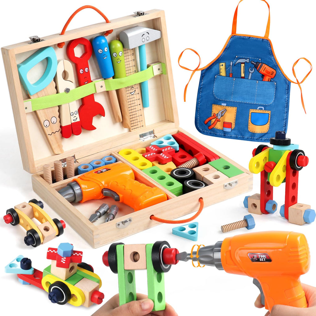Kinder-Werkzeugset mit Bohrmaschine – 44-teiliges STEM-Holzspielzeug