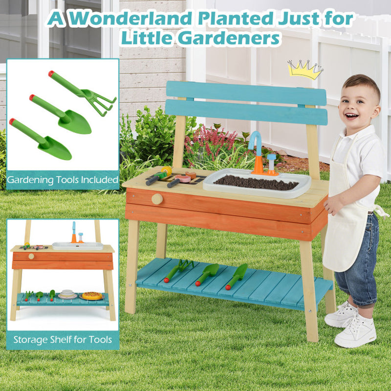 Kids Play Kitchen Set, Wooden Kitchen Playset Chef Pretend Mud Kitchen