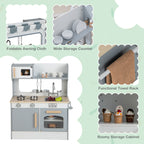 Double Sided Kids Pretend Kitchen Playset with 2-Seat Cafe