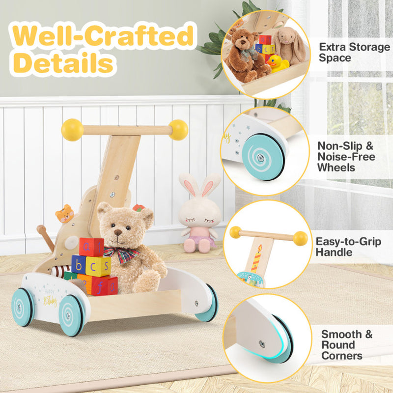 Wooden Baby Walker with Adjustable Heights and Smooth Wheels
