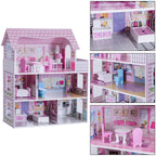 3 Etagen Puppenhaus Aus Holz Puppenstube Mit Möbeln & Zubehör Puppenvilla Mädchen Rosa