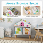 Kids House-Shaped Bookshelf with 2 Storage Bins for Kids Room Playroom