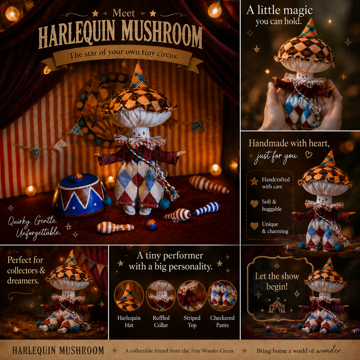 Harlekin-Pilz – DIY Stoffpuppen-Nähset