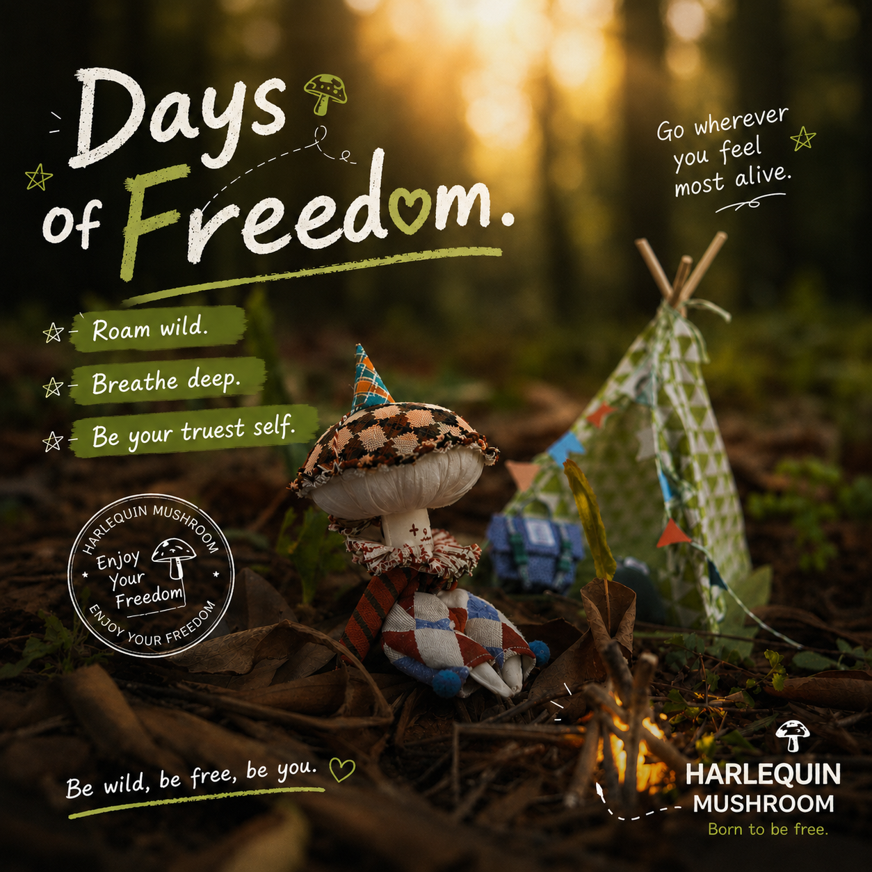 Harlekin-Pilz – DIY Stoffpuppen-Nähset