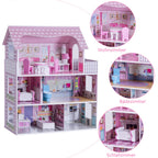 3 Etagen Puppenhaus Aus Holz Puppenstube Mit Möbeln & Zubehör Puppenvilla Mädchen Rosa