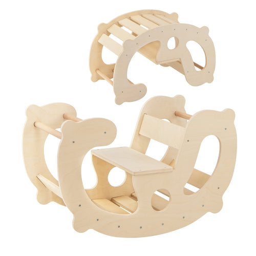 2-In-1 Rocking Horse Arch for Kids Montessori Climbing Toys with Arch Climber