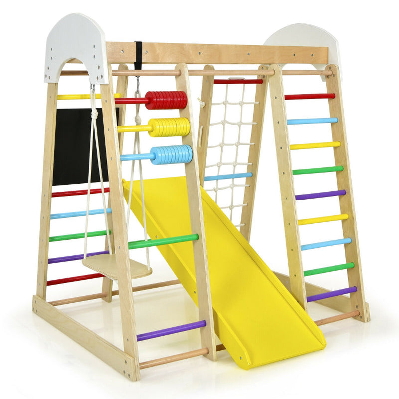 8-In-1 Wooden Climber Play Set with Slide and Swing for Kids
