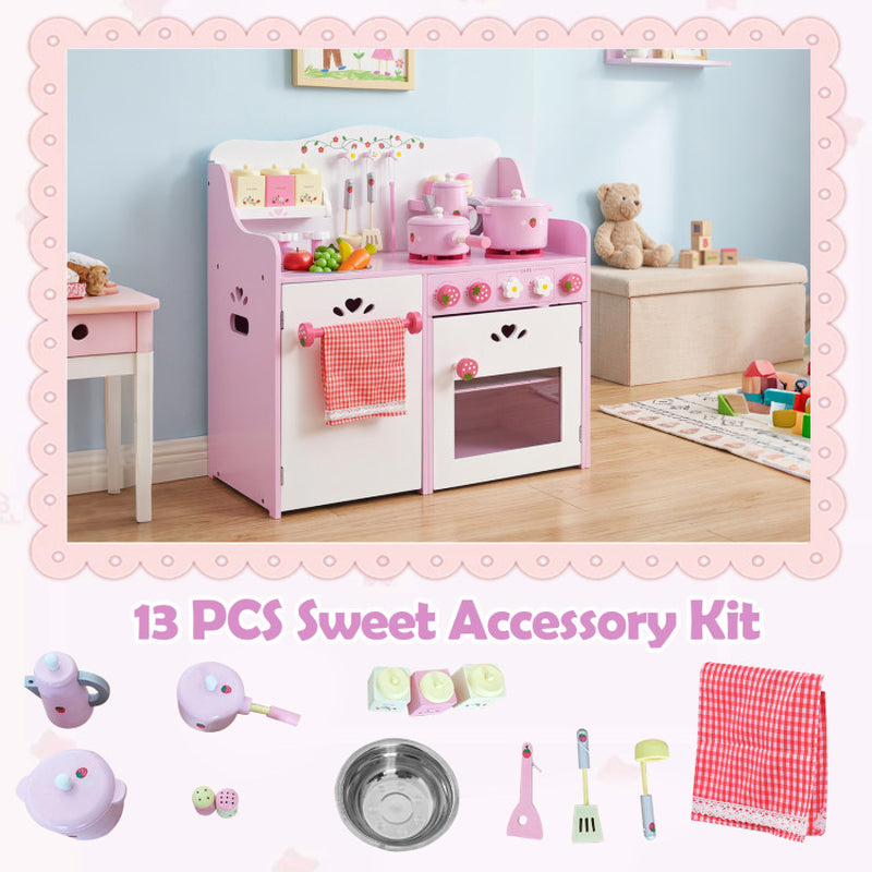Kids Wooden Kitchen Toy Strawberry Pretend Cooking Playset