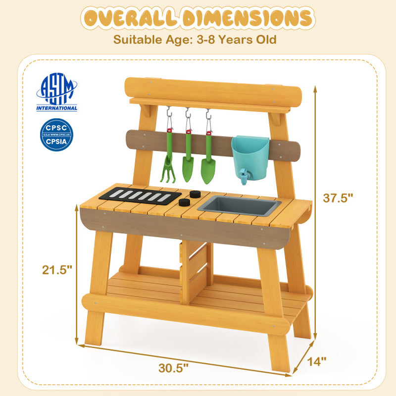 Outdoor Mud Kitchen for Kids Wooden Play Kitchen Toy for Boys Girls Aged 3-8