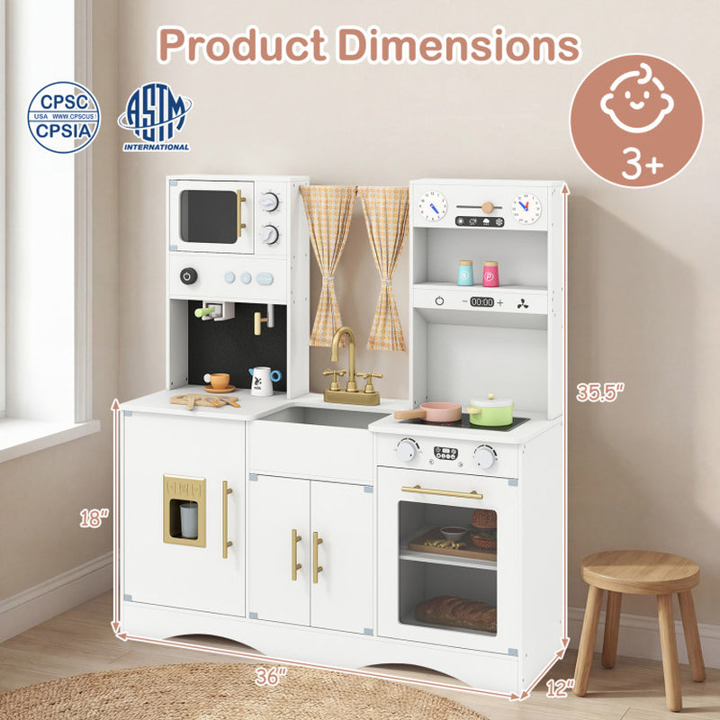 Kids Kitchen Playset with Microwave and Coffee Maker for Ages 3+