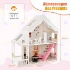 Puppenhaus Holz 2 Stöckige Puppenstube Mit Zubehör & Möbeln 81 X 30 X 86 Cm Weiß