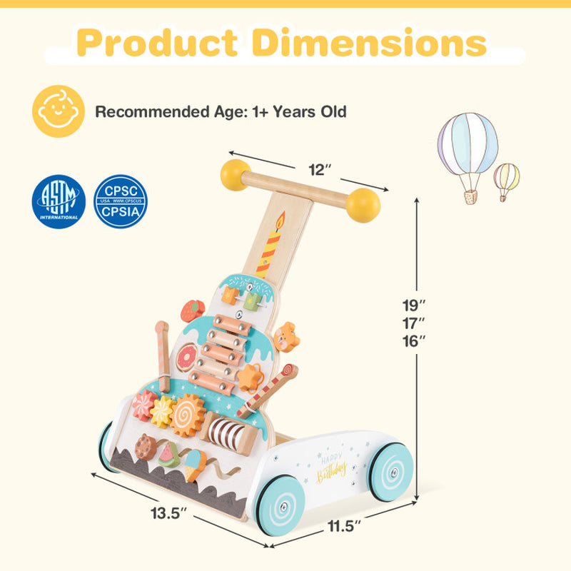 Wooden Baby Walker with Adjustable Heights and Smooth Wheels