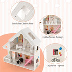 Puppenhaus Holz 2 Stöckige Puppenstube Mit Zubehör & Möbeln 81 X 30 X 86 Cm Weiß