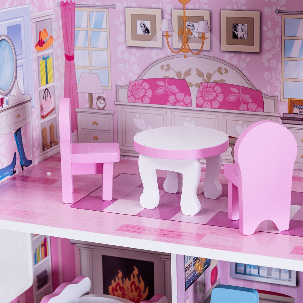3 Etagen Puppenhaus Aus Holz Puppenstube Mit Möbeln & Zubehör Puppenvilla Mädchen Rosa