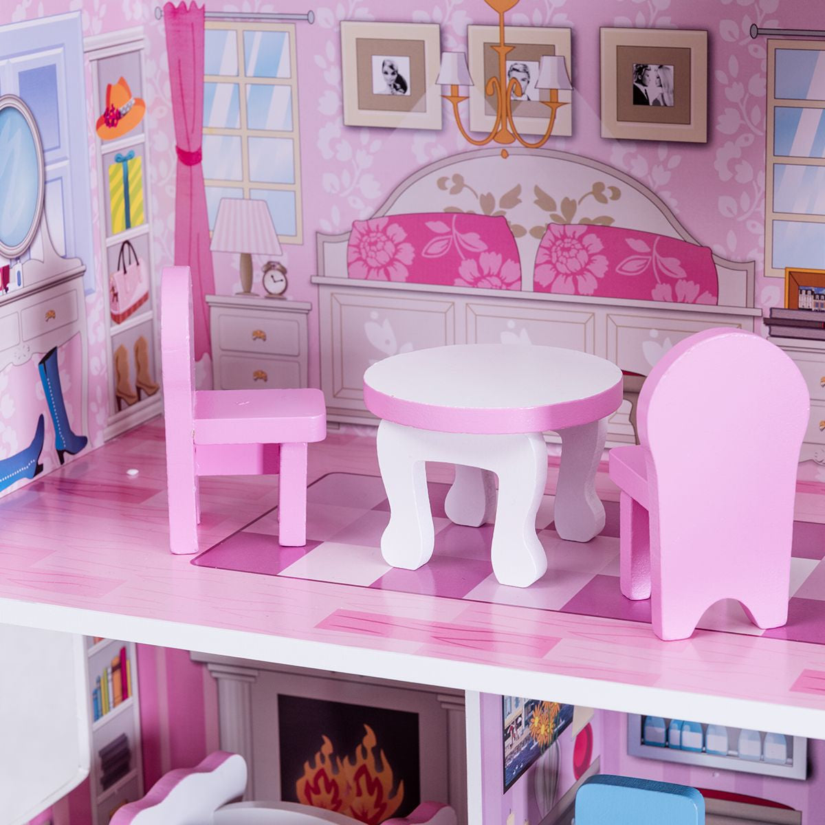 3 Etagen Puppenhaus Aus Holz Puppenstube Mit Möbeln & Zubehör Puppenvilla Mädchen Rosa