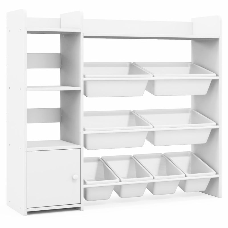 4-Tier Kids Bookshelf and Toy Storage Rack with 8 Toy Organizer Bins