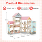 Wooden Corner Dollhouse Playset Pink Roof Doll House