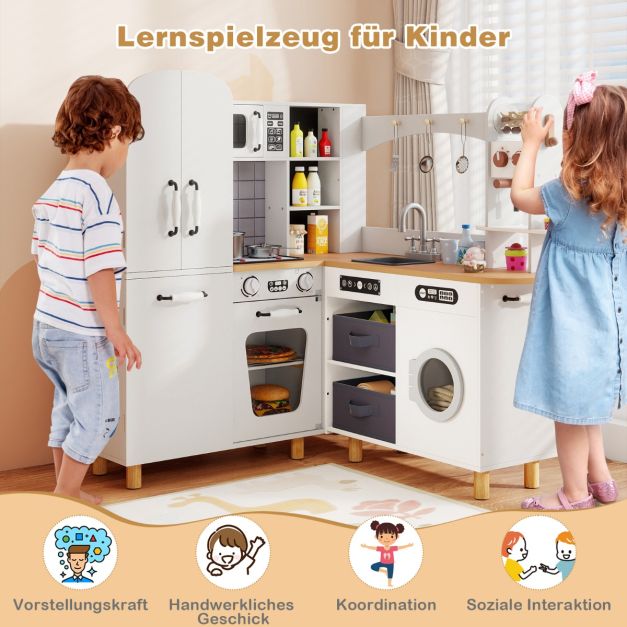 L-Shaped Corner Play Kitchen with Fridge Washing Machine & Coffee Maker SproutHands™