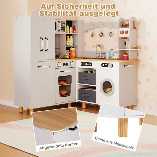 L-Shaped Corner Play Kitchen with Fridge Washing Machine & Coffee Maker SproutHands™