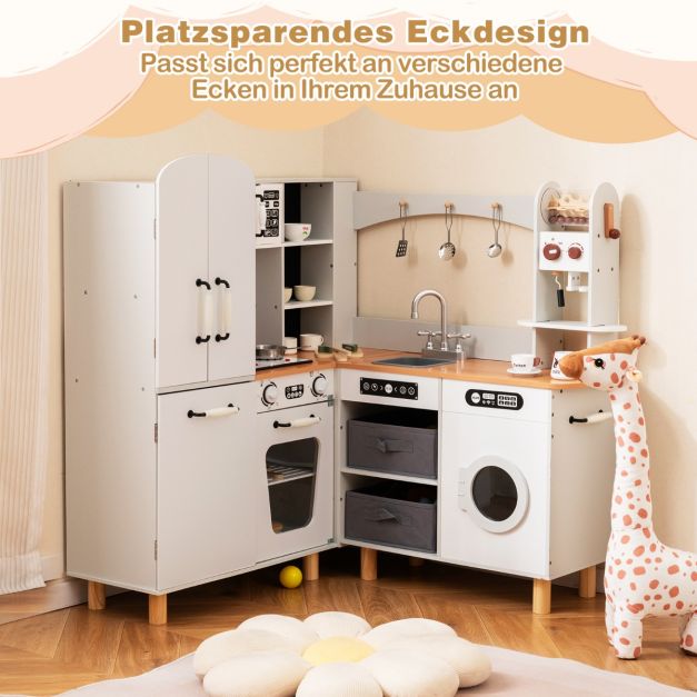 L-Shaped Corner Play Kitchen with Fridge Washing Machine & Coffee Maker SproutHands™