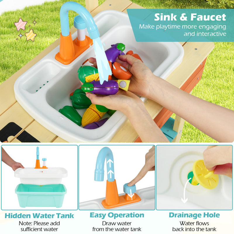Kids Play Kitchen Set, Wooden Kitchen Playset Chef Pretend Mud Kitchen
