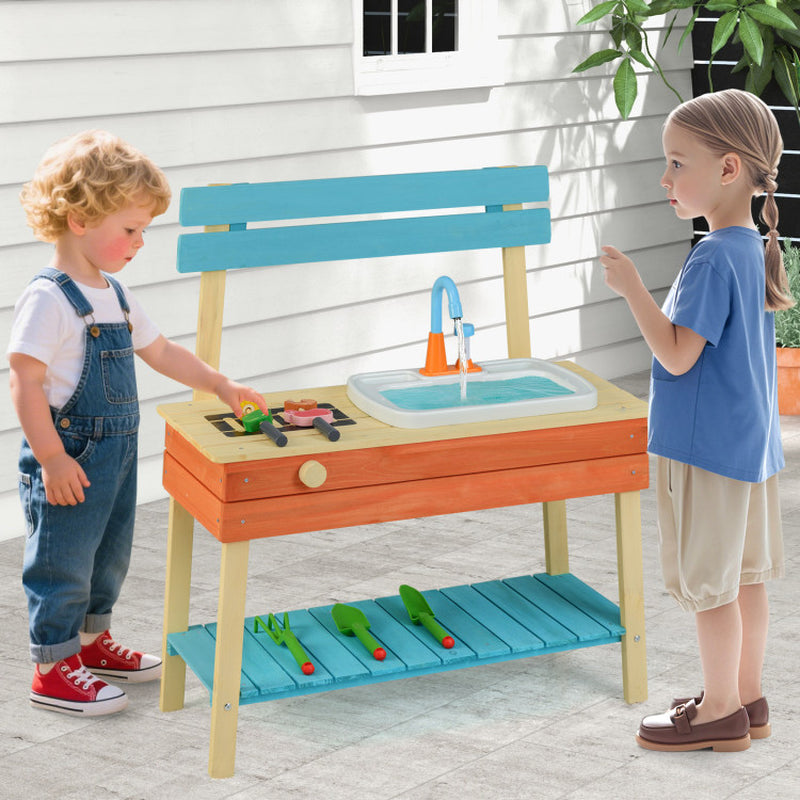 Kids Play Kitchen Set, Wooden Kitchen Playset Chef Pretend Mud Kitchen