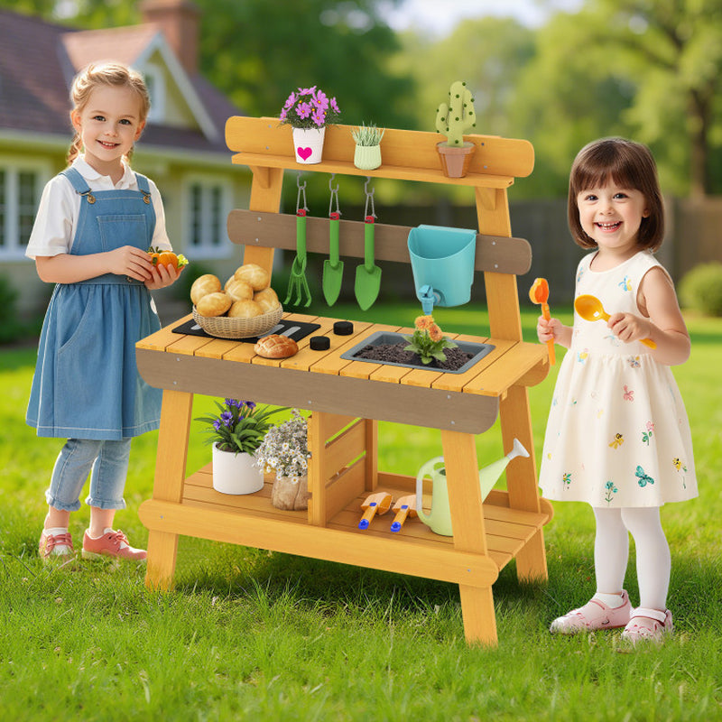 Outdoor Mud Kitchen for Kids Wooden Play Kitchen Toy for Boys Girls Aged 3-8