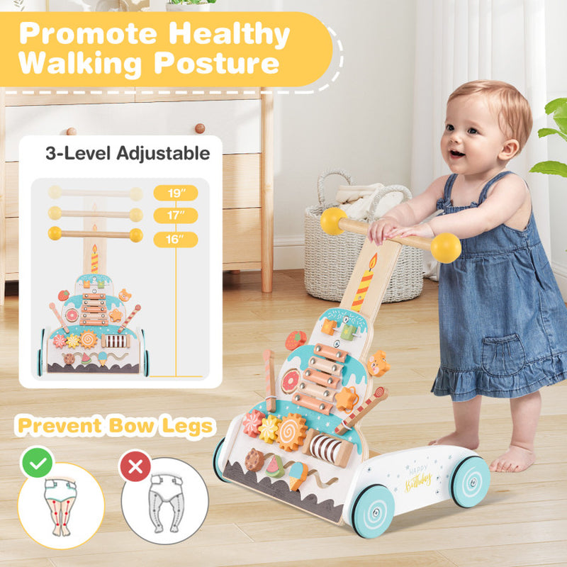 Wooden Baby Walker with Adjustable Heights and Smooth Wheels