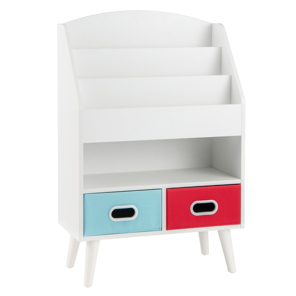 Bibliothèque Pour Enfants Etagère En Bois À 3 Niveaux Compartiment Ouvert 2 Tiroirs Pliables En Tissu Kits Anti-Basculement Gris/Blanc