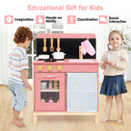 Play Kitchen for Kids Wooden Kitchen Playset with Door Curtain