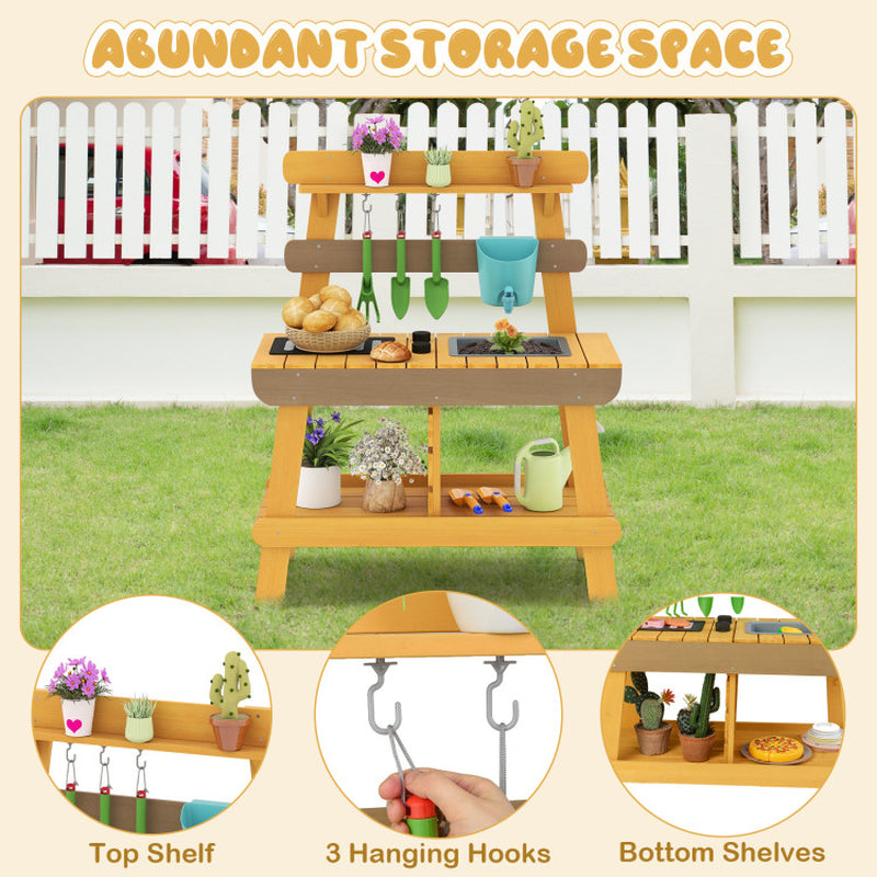 Outdoor Mud Kitchen for Kids Wooden Play Kitchen Toy for Boys Girls Aged 3-8