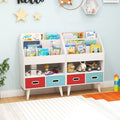 Bibliothèque Pour Enfants Etagère En Bois À 3 Niveaux Compartiment Ouvert 2 Tiroirs Pliables En Tissu Kits Anti-Basculement Gris/Blanc