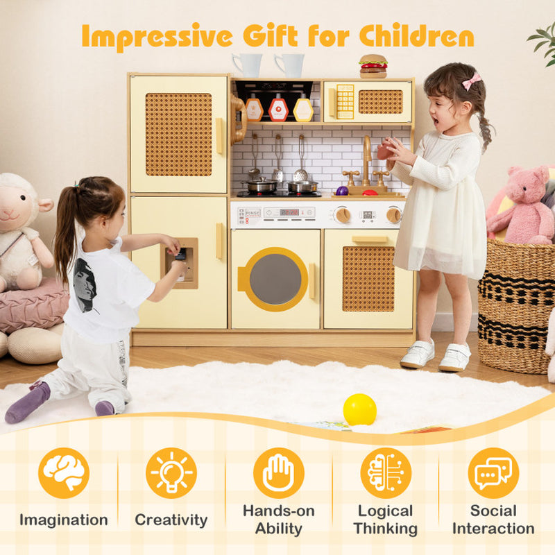 Kids Wooden Kitchen Playset with Realistic Lights and Sounds