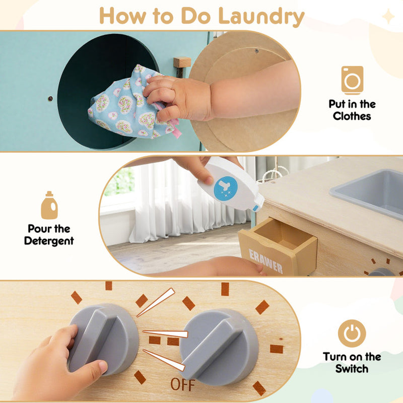 Kids Washer Playset Toy Washing Machine with Laundry Detergent