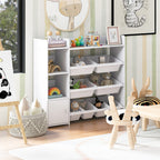 4-Tier Kids Bookshelf and Toy Storage Rack with 8 Toy Organizer Bins