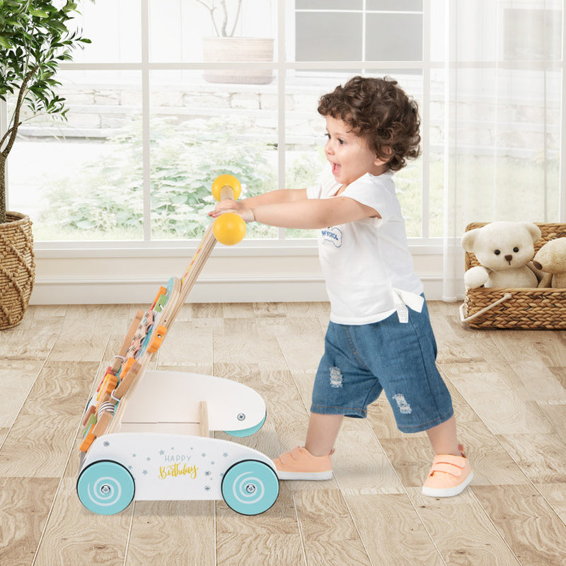 Wooden Baby Walker with Adjustable Heights and Smooth Wheels