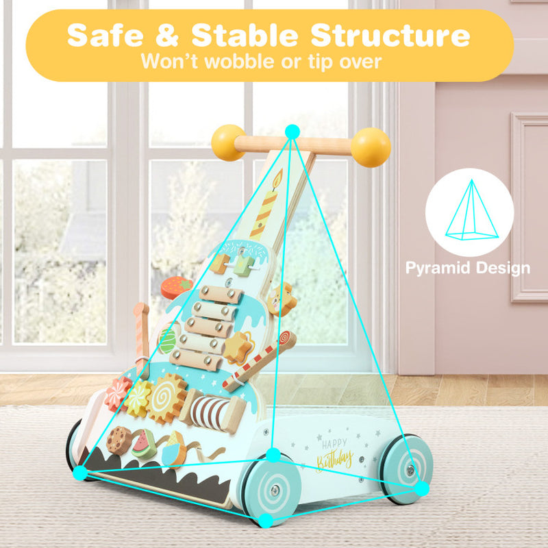 Wooden Baby Walker with Adjustable Heights and Smooth Wheels