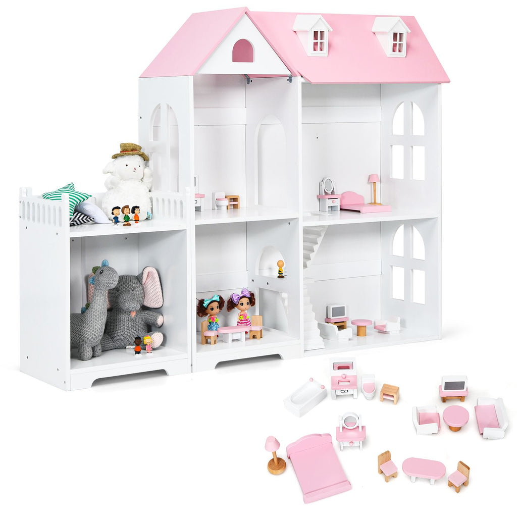 Large Wooden Dolls House with Furniture and Accessories