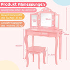 2 in 1 Kinder Schminktisch Mit Led-Leuchten & Klappbarem Spiegel & Schubladen Rosa