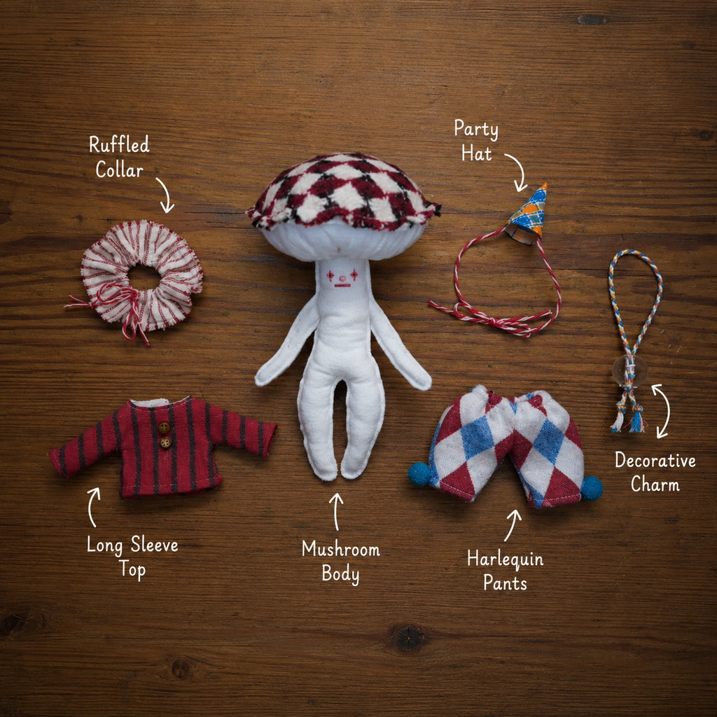 Harlekin-Pilz – DIY Stoffpuppen-Nähset