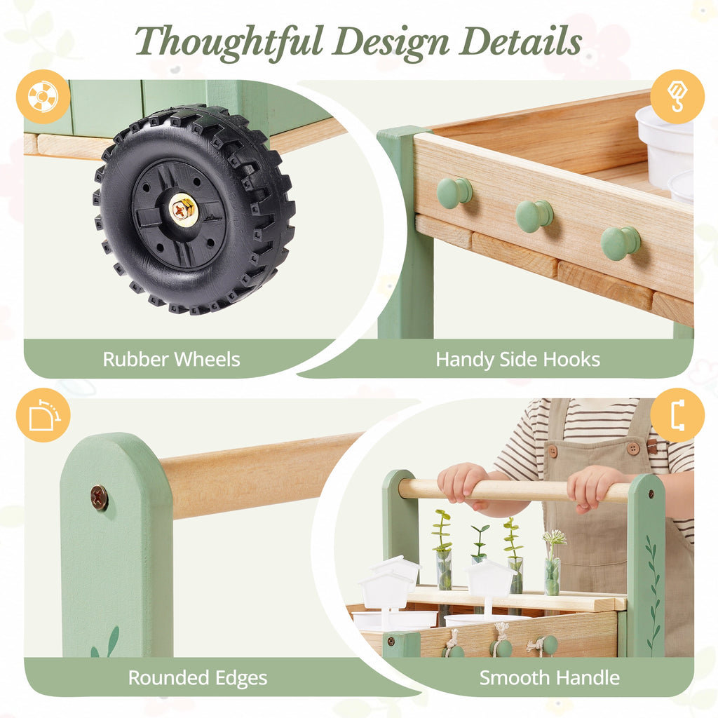 Kinder-Gartenset mit Holztrolley