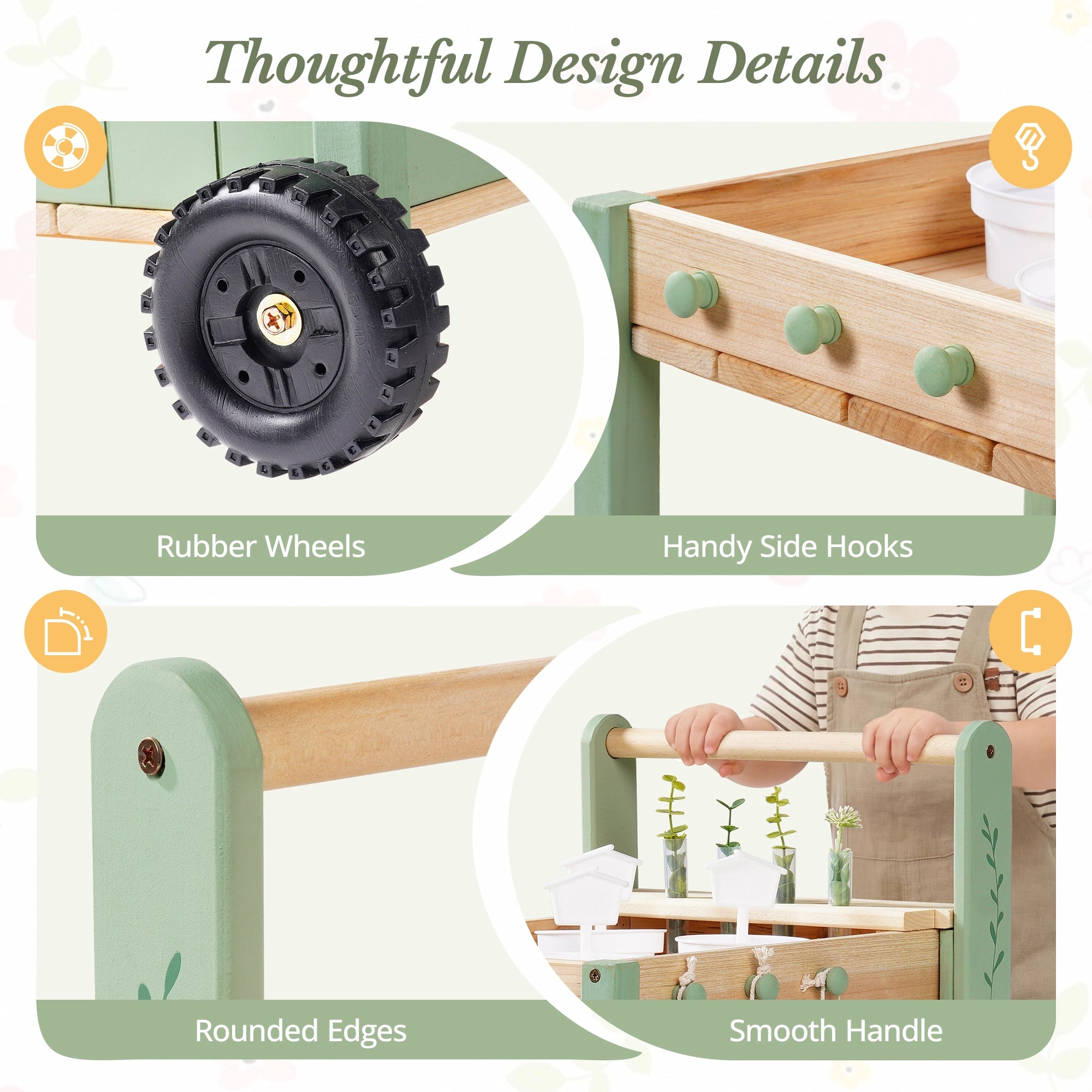 Kinder-Gartenset mit Holztrolley