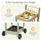 Kids Gardening Set with Wooden Trolley