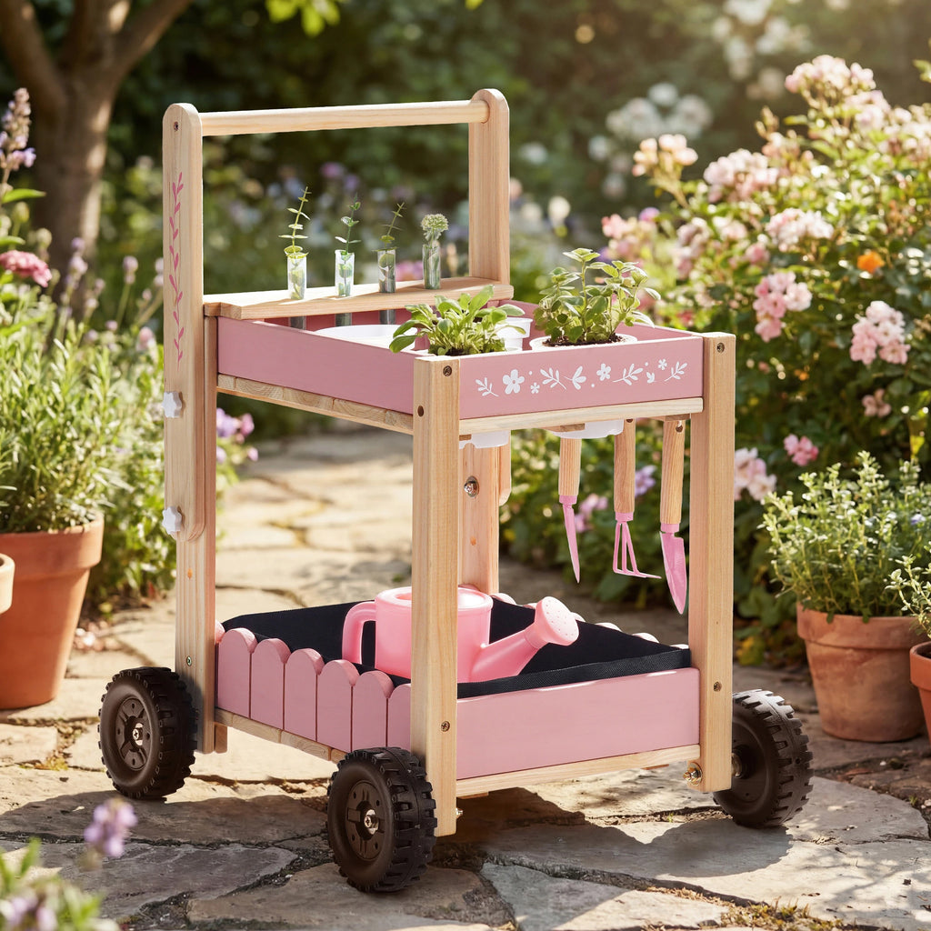 Kinder-Gartenset mit Holztrolley