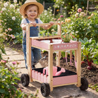 Kids Gardening Set with Wooden Trolley